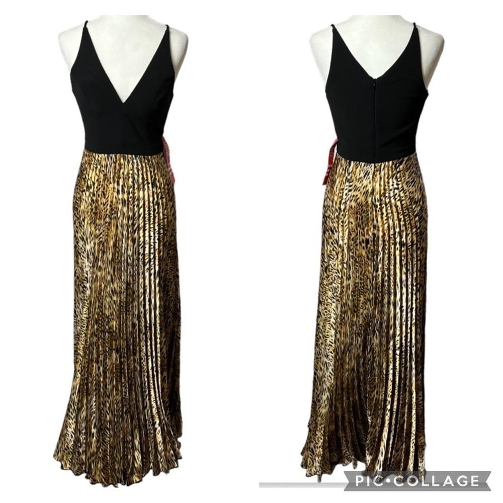 NWT Betsy & Adam Plunge V-Neck Cheetah Print Maxi Dress Size 4